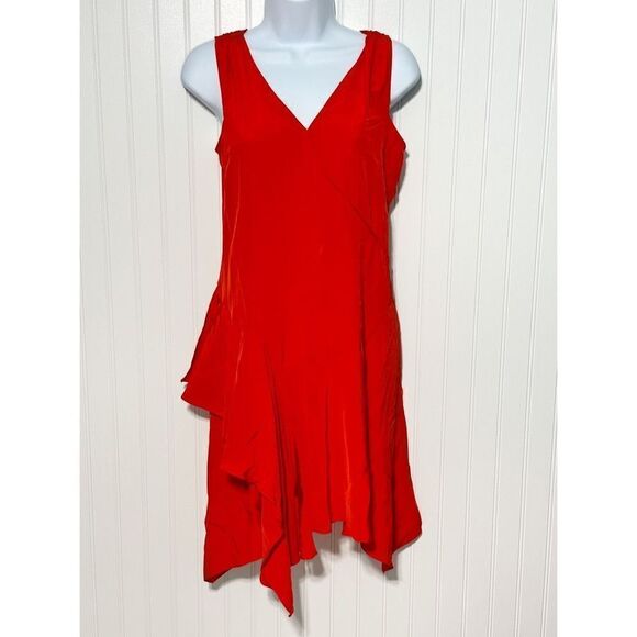 Derek Lam 10 Crosby Flamenco Asymmetrical V Neck Tank Dress Sleeveless Red 0 - Picture 2 of 16